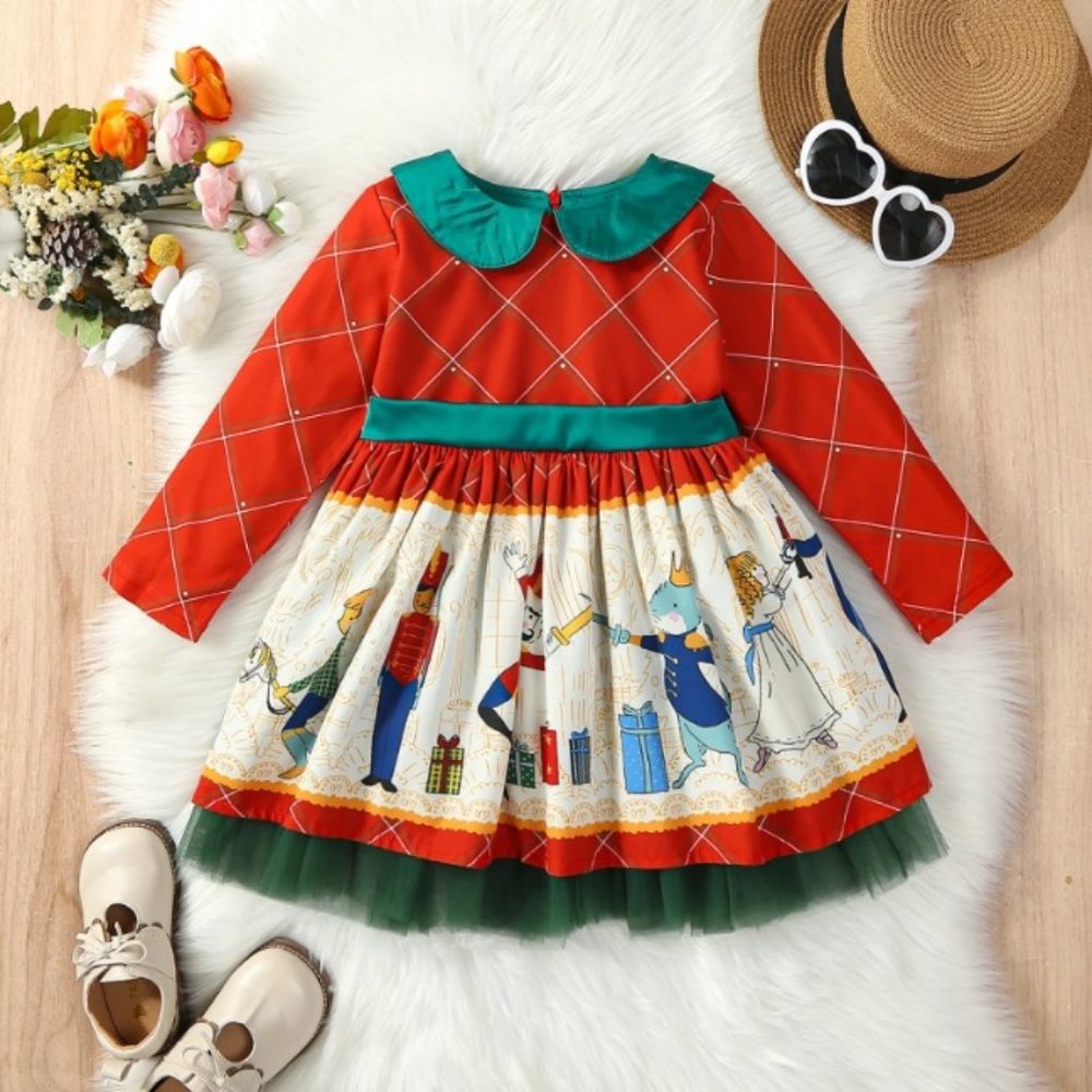 Christmas Nutcracker Girls Long Sleeve Dress